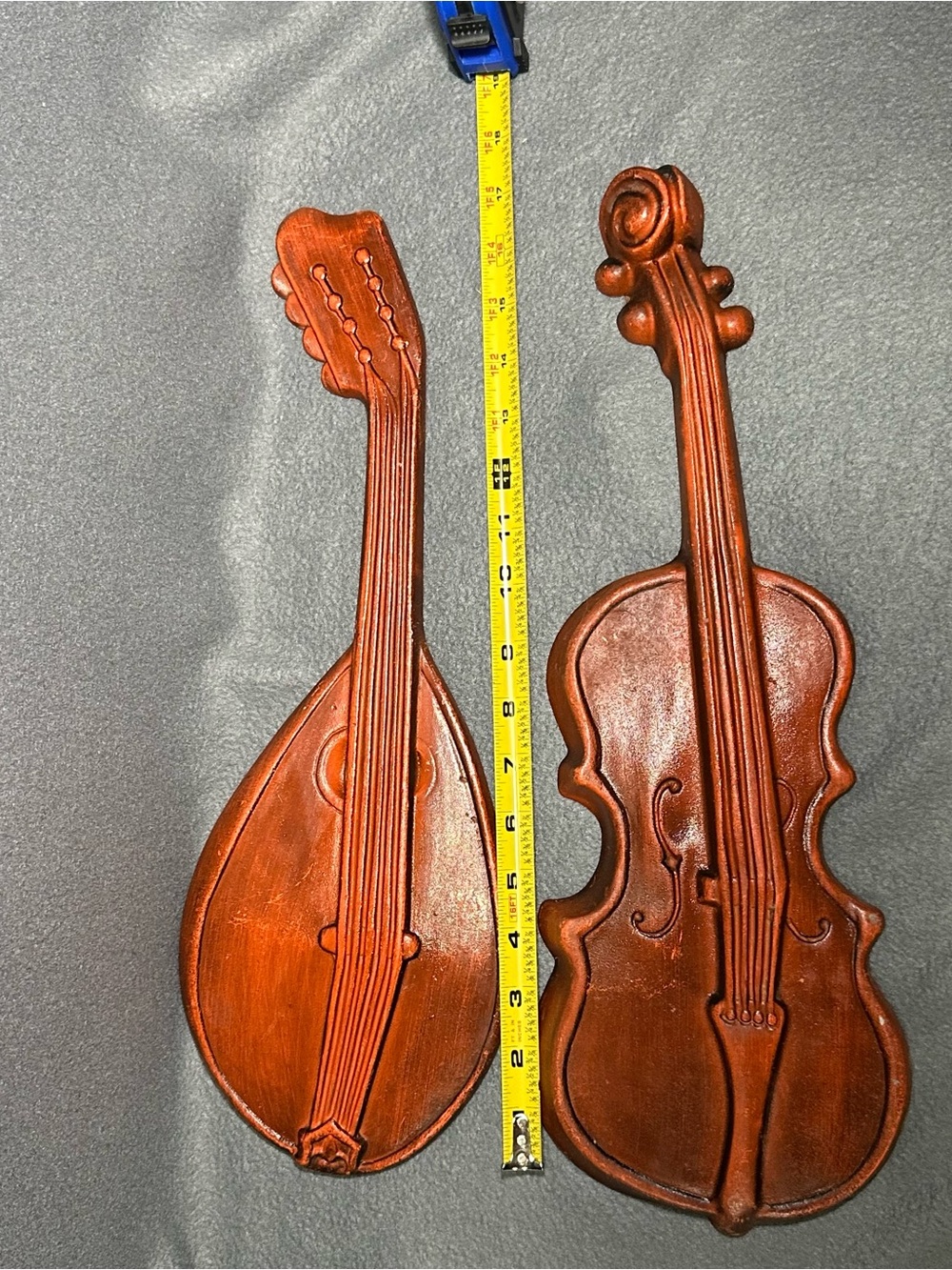 MCM- Rust Brown Decorative Wall Violin and Lute Set - cast metal